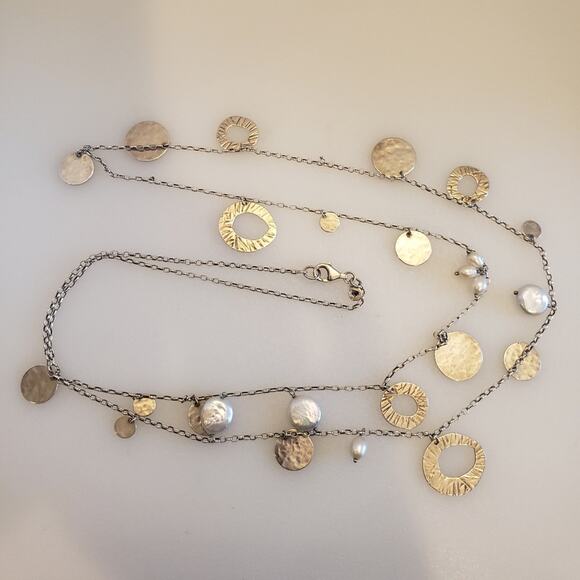 SILPADA 925 STERLING SILVER PEARL OF A GIRL DISC CHARM NECKLACE 36" N2197 - Picture 1 of 7